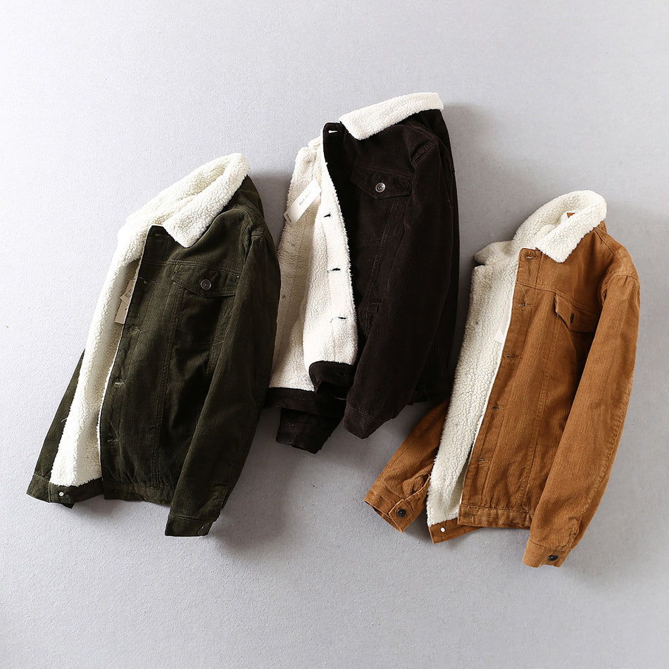 Vintage Men’s Corduroy Jacket – Winter Imitation Lambswool Coat