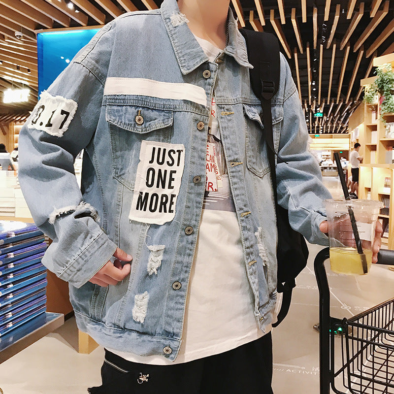 Men's Ripped Denim Jacket – Hong Kong Style Loose Fit Fashion Top