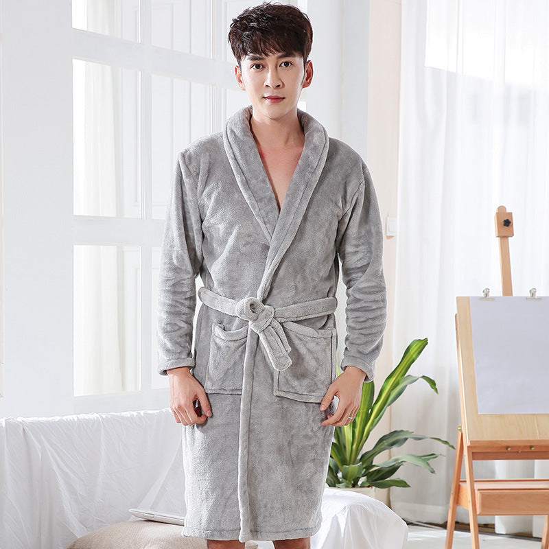 Thickened Flannel Nightgown – Plus Size Fleece Bathrobe for Men & Women