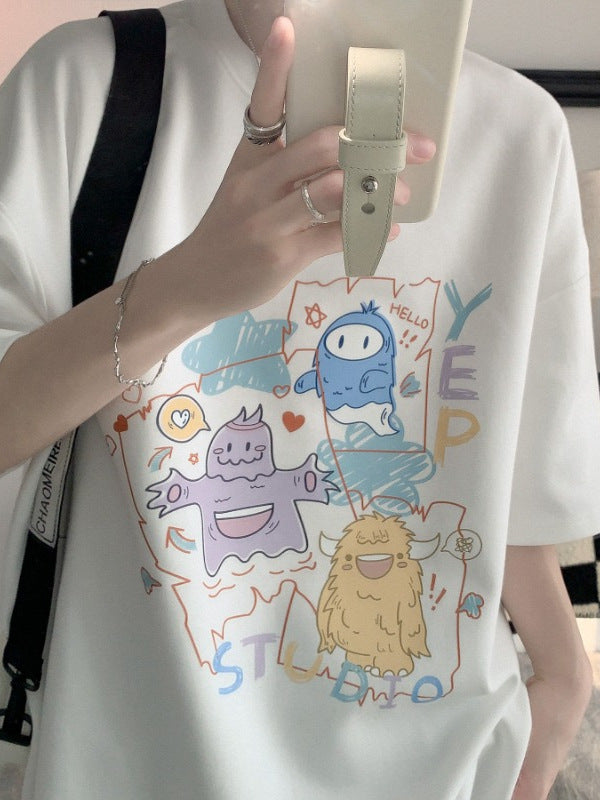 Couple’s Graffiti Print T-Shirt – Loose Summer 2025