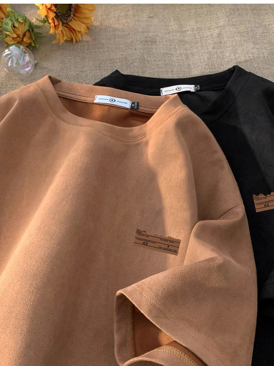 Suede Retro T-Shirt – Casual Loose Summer Top