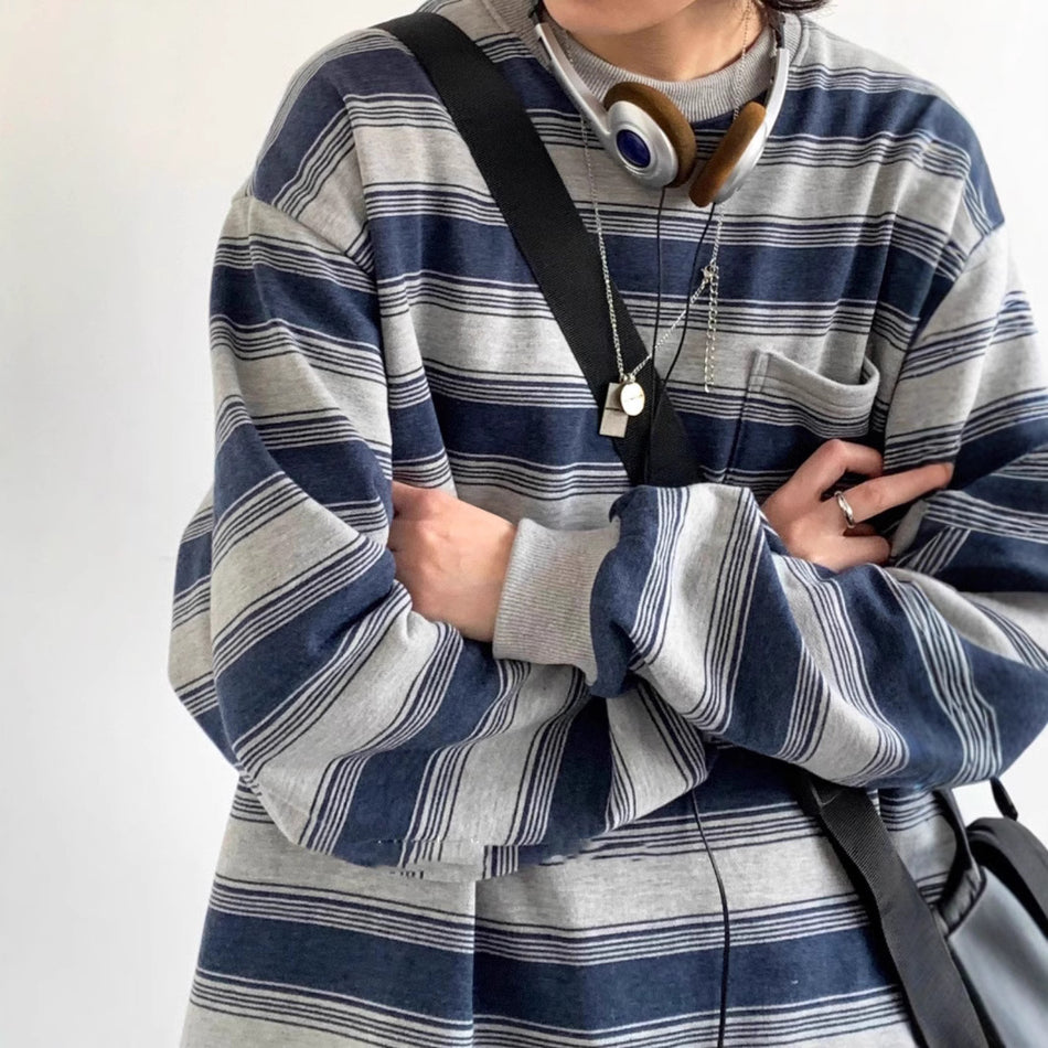 Striped Workwear Long Sleeve T-Shirt – Retro Style