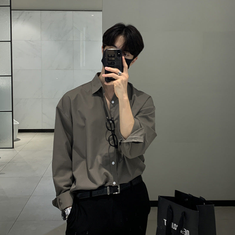British Yuppie Grey Oversized Long Sleeve Shirt