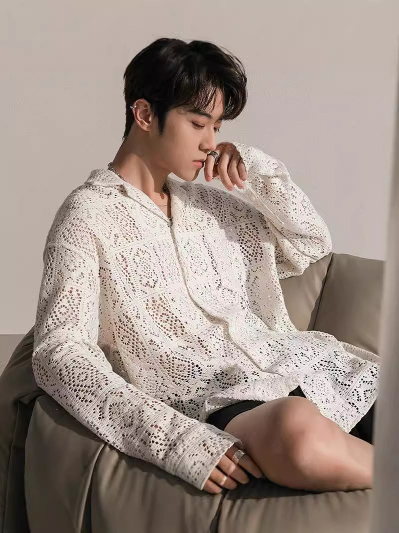Vintage Hollow Floral Loose Long Sleeve Shirt