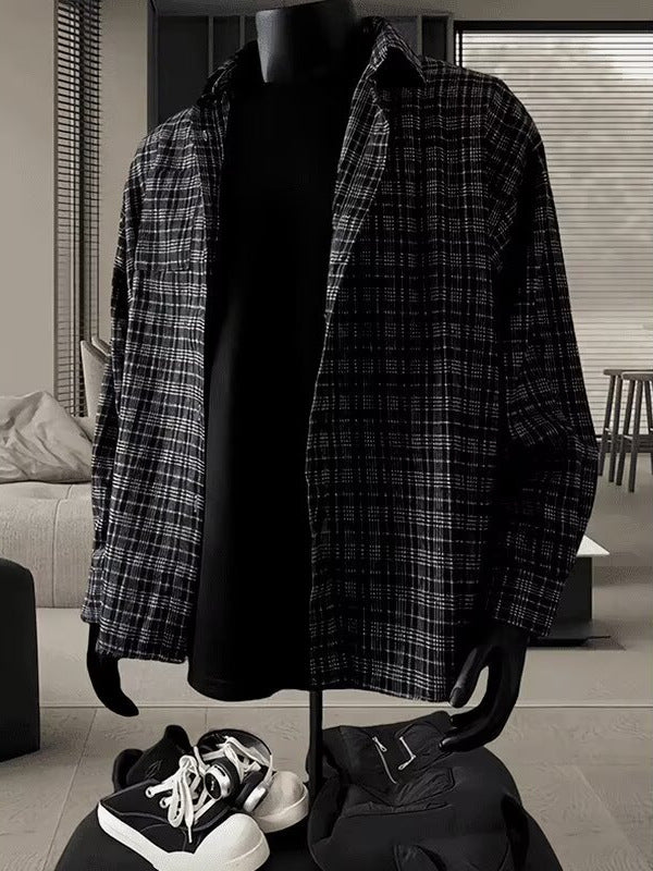 Retro Contrast Plaid Loose Long Sleeve Shirt
