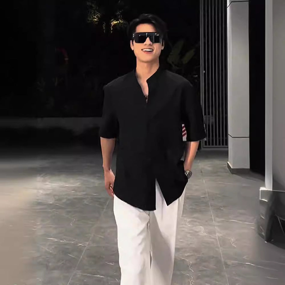 Black Ice Silk Collar National Style Shirt