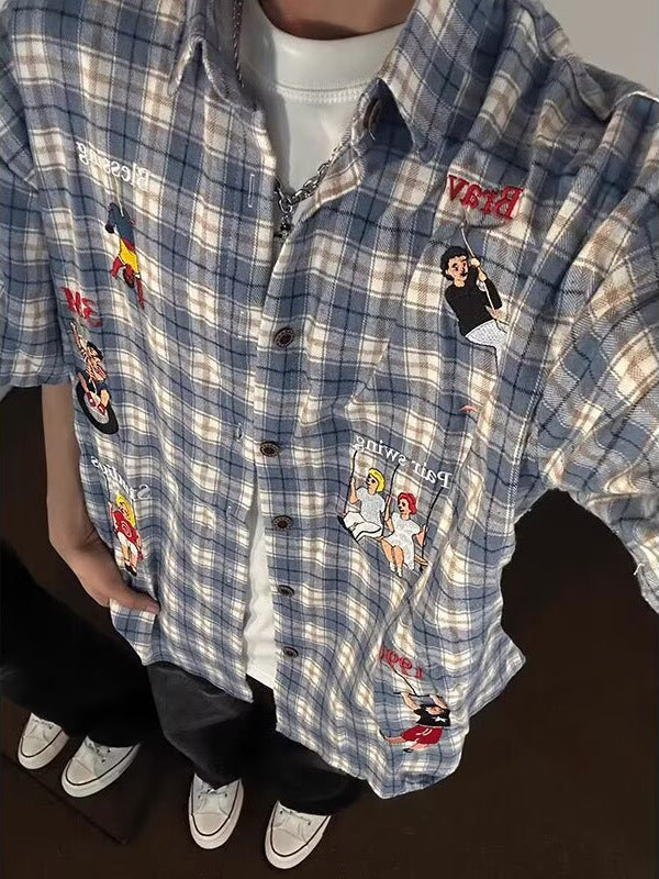 American Retro Plaid Embroidered Shirt