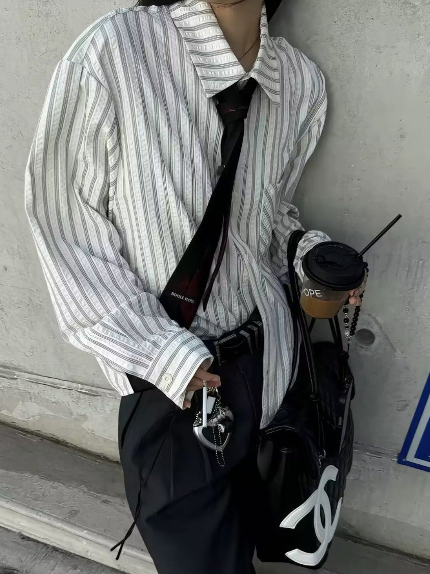 American Retro Striped Loose Shirt Jacket