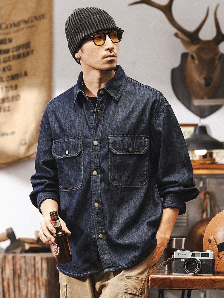 Retro Color Line Denim Lapel Shirt Jacket