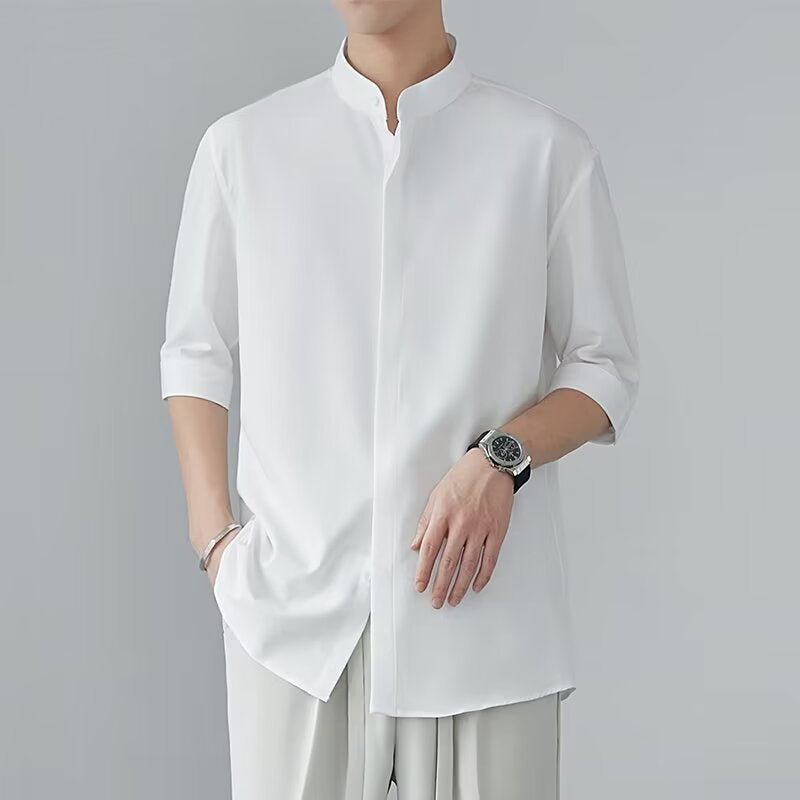 Chinese Style Ice Silk Stand Collar Shirt