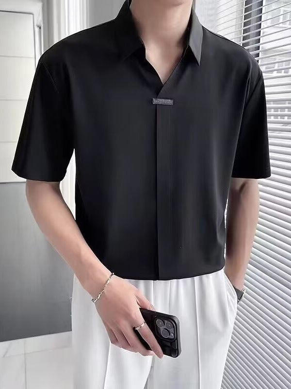 White V-Neck Lapel Casual Summer Shirt