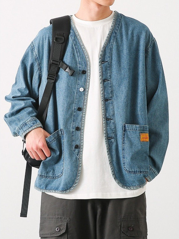 Retro V-Neck Denim Pocket Shirt Coat