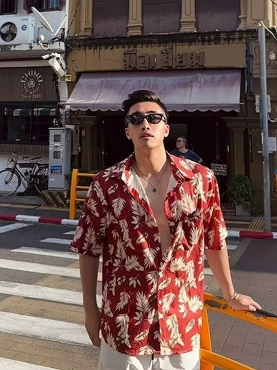 Hawaiian Ice Silk Floral Beach Shirt