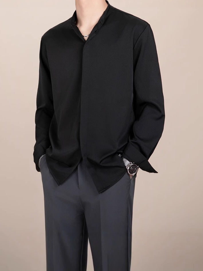 French Style Stand Collar Minimal Shirt Set