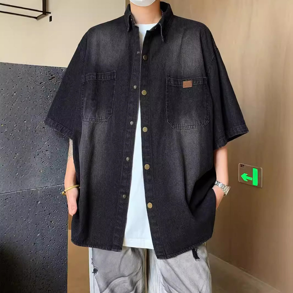 Washed Denim Retro Short Sleeve Shirt