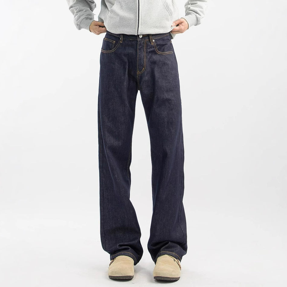 Retro Wide-Leg Raw Denim Jeans