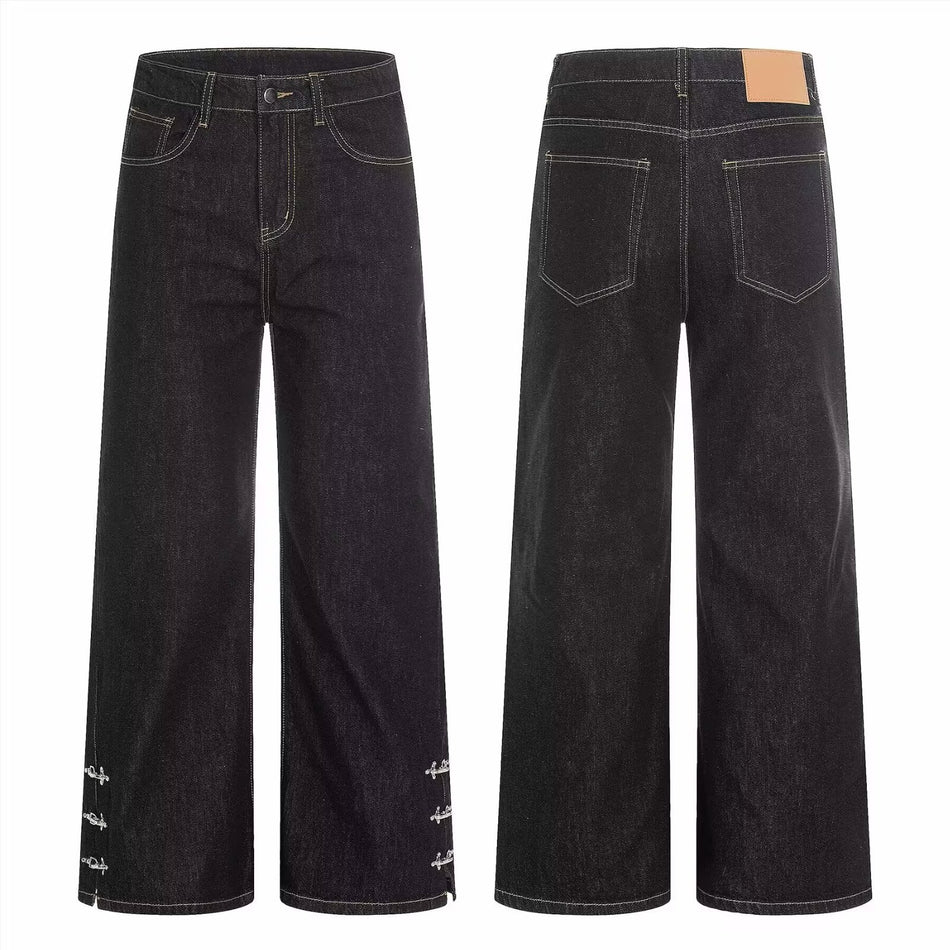 American Retro Niche High-Grade Aircraft Buckle Original Cow Jeans Men's and Women's New Micro-Pull Mop Design Pants