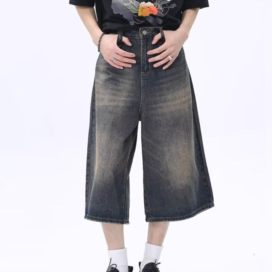 Unisex American Retro Wide-Leg Cropped Jeans