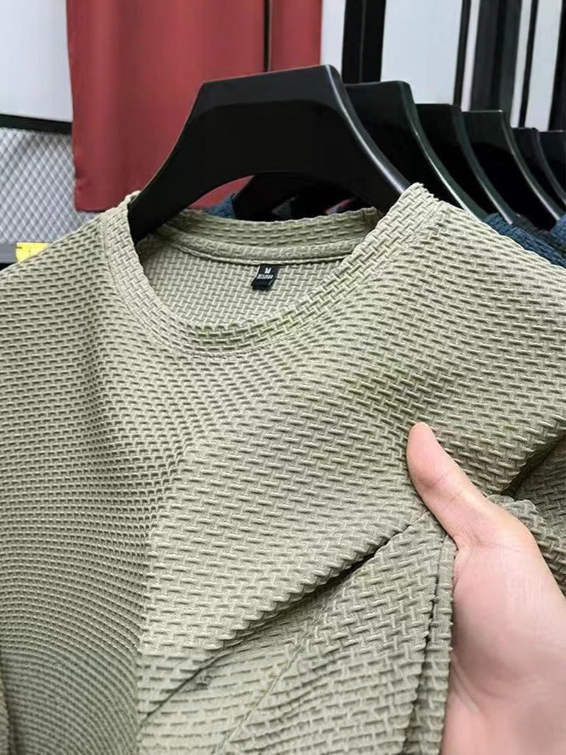 Cross-border New Ice Silk Short-sleeved T-shirt Men's Round Neck Summer Breathable Mesh Half-sleeved T-shirt High-end Thin Men's Wear