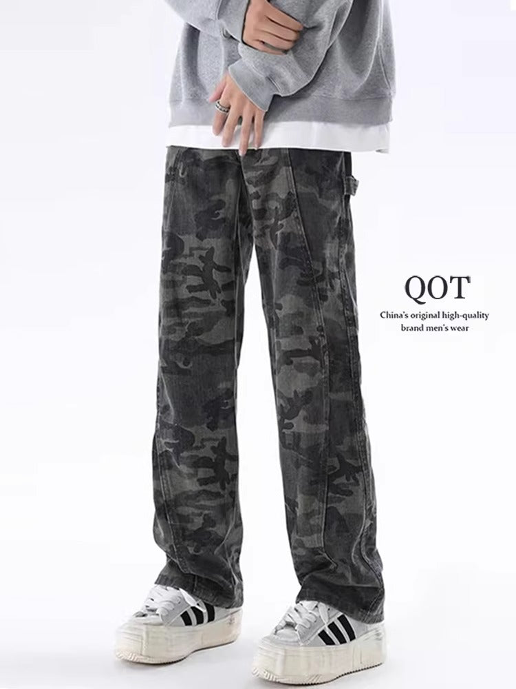 Unisex Camouflage Loose Distressed Jeans