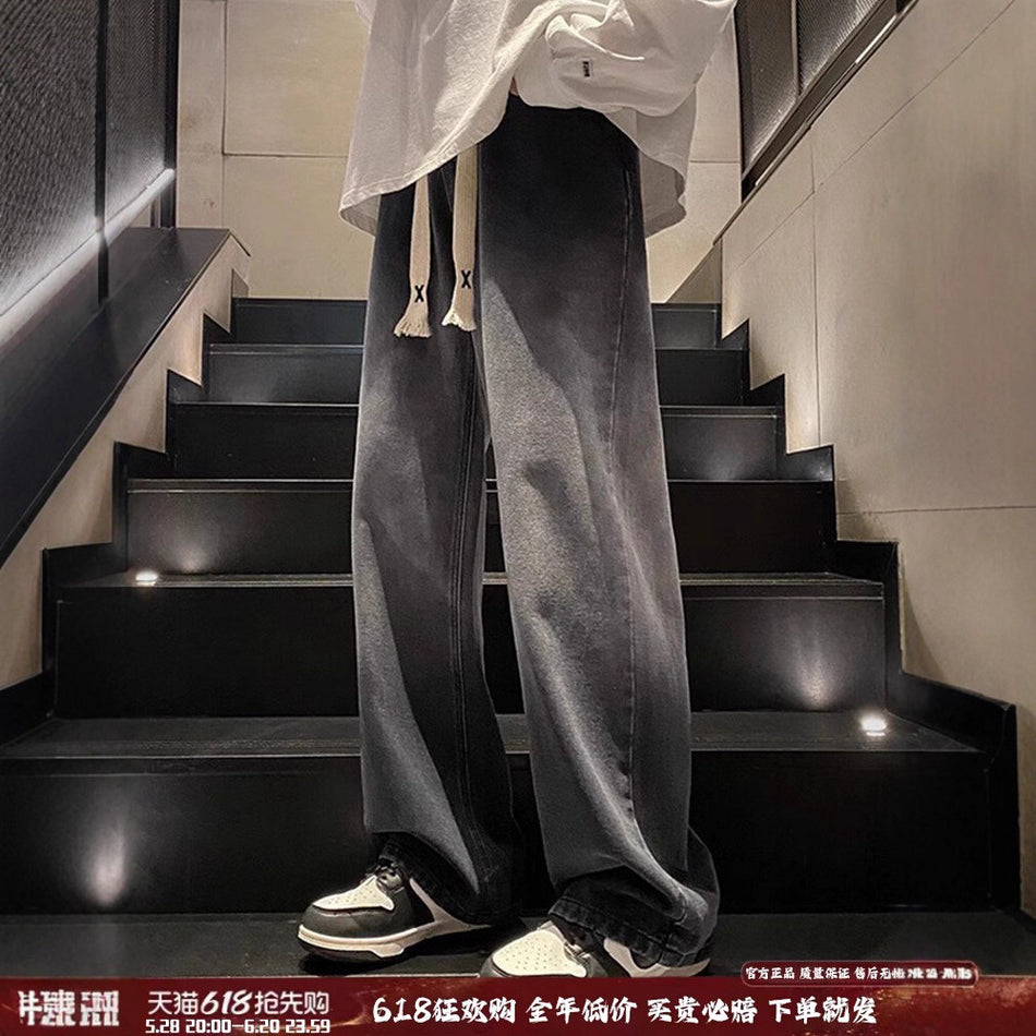 Gradient Washed Wide-Leg Unisex Casual Jeans