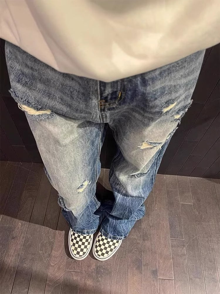 Retro Ripped Lightning Design Men’s Loose Jeans