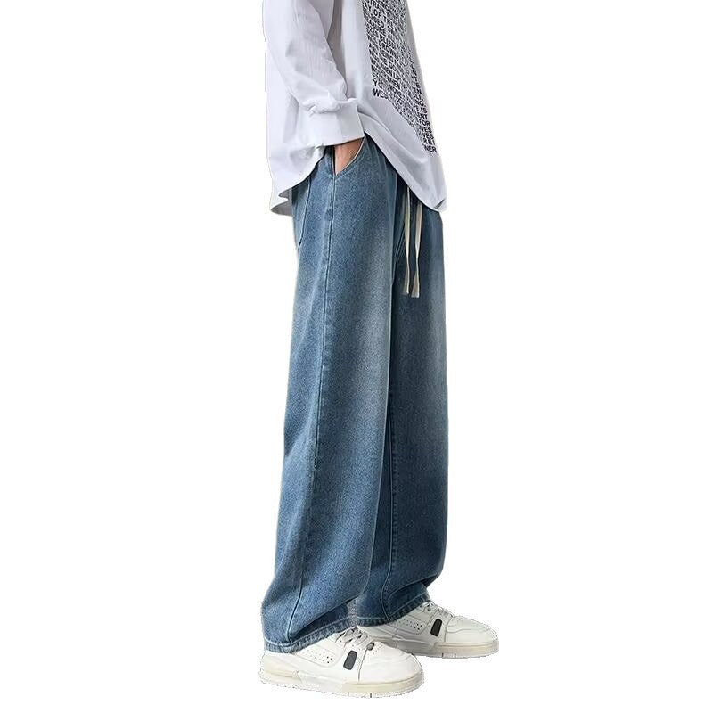 Elastic Waist Loose Straight Men’s Summer Jeans Pants