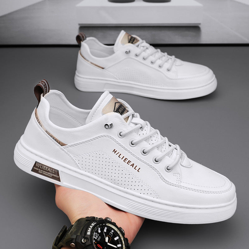 All Season Breathable White Leather Skate Men Sneakers