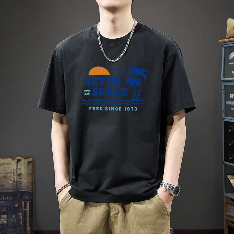 American Heavy Cotton Oversize Street Print T-Shirt Men