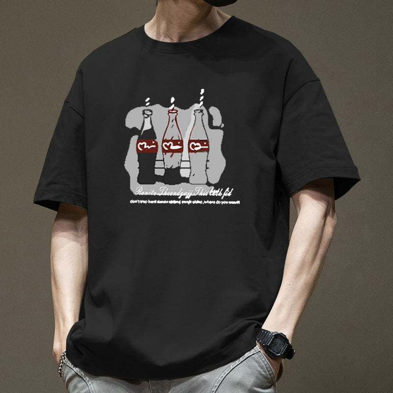 American Retro Pure Cotton Loose Fit Print T-Shirt Men