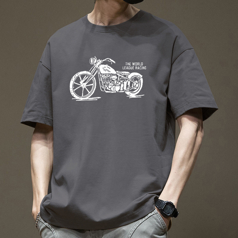 Pure Cotton Loose Fit Cartoon Print T-Shirt Men 9258 Summer Tee