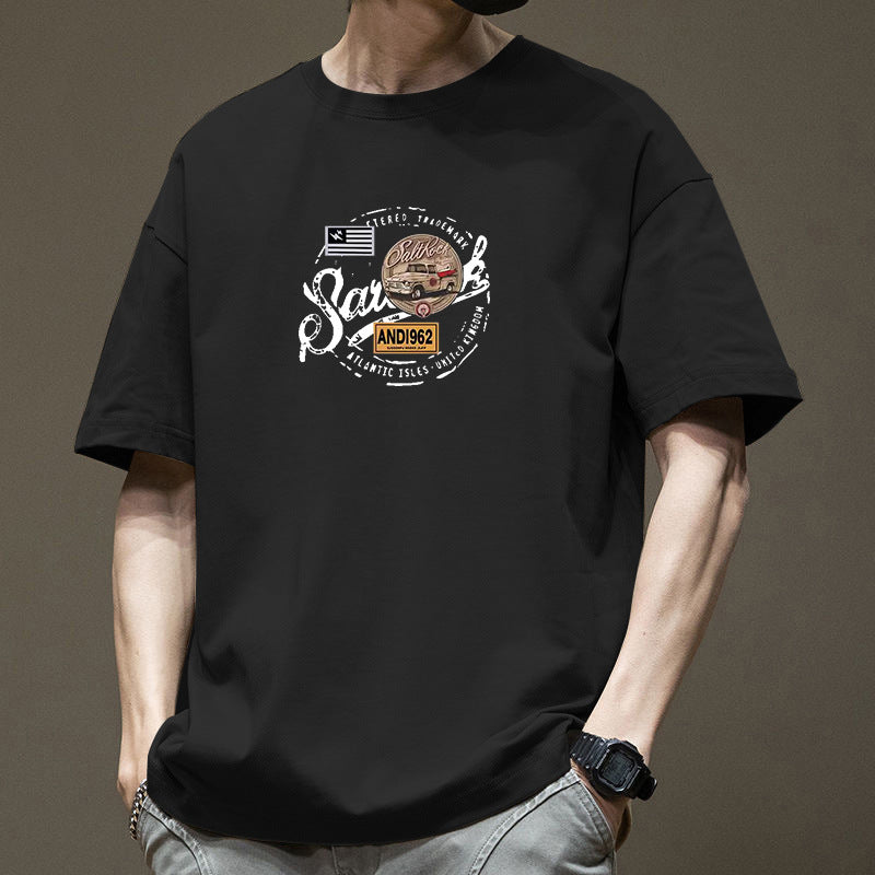 Pure Cotton Loose Fit Cartoon Print T-Shirt Men 9238 Summer Tee