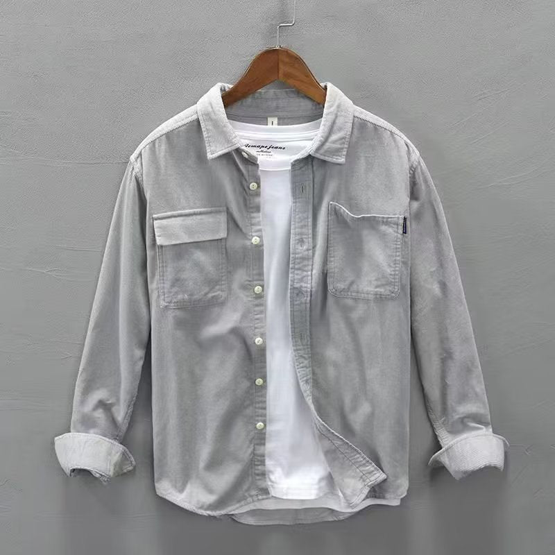 Corduroy Lapel Shirt Men Loose Fit Long Sleeve Casual Jacket