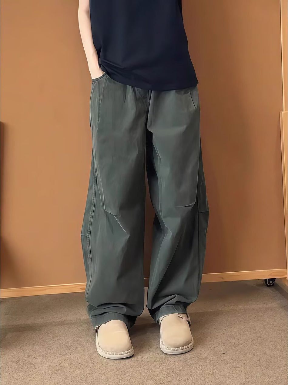 Women's Green American-Style Wide-Leg Straight Cargo Pants