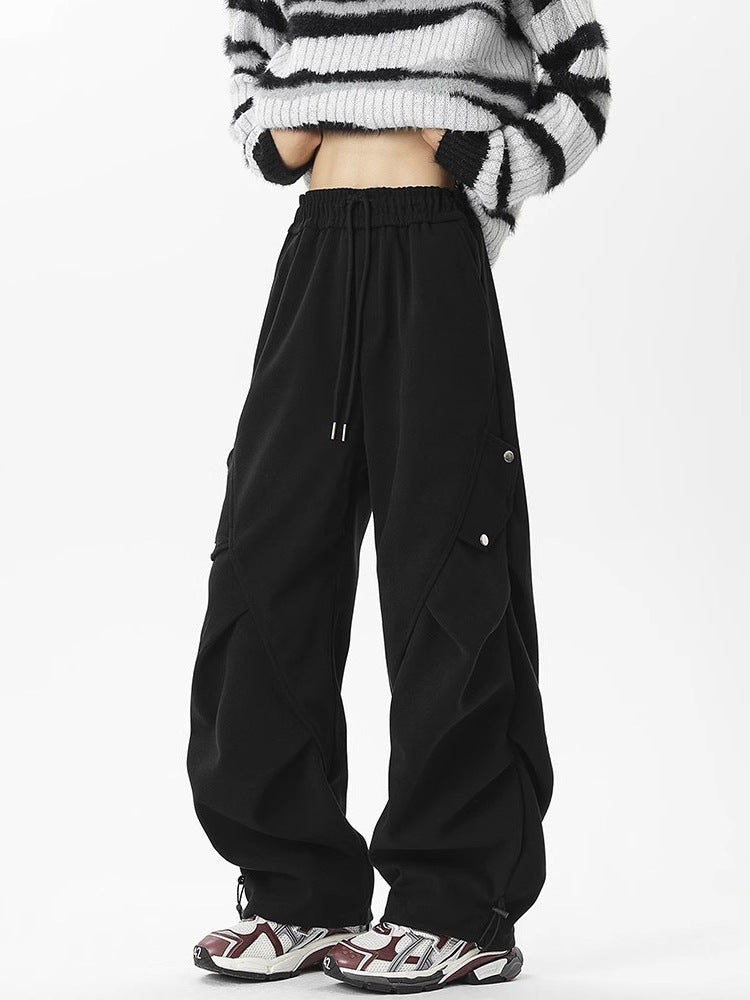Unisex Starry Sky Pleated Straight Parachute Workwear Pants