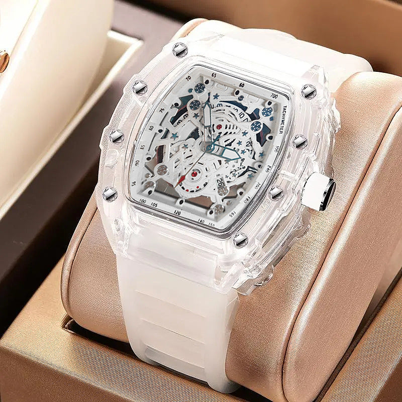 Unisex Premium Barrel-Shaped Hollow Transparent Quartz Trend Watch