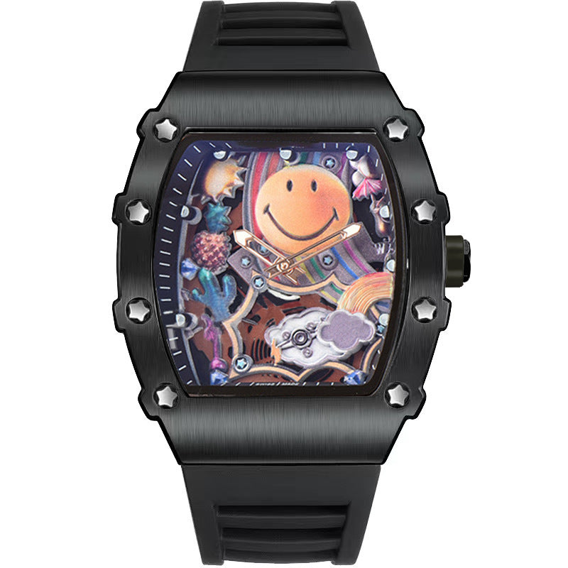 ZIDO Men's Premium Barrel-Shaped Business Sport "Smiley Face" Quartz Watch