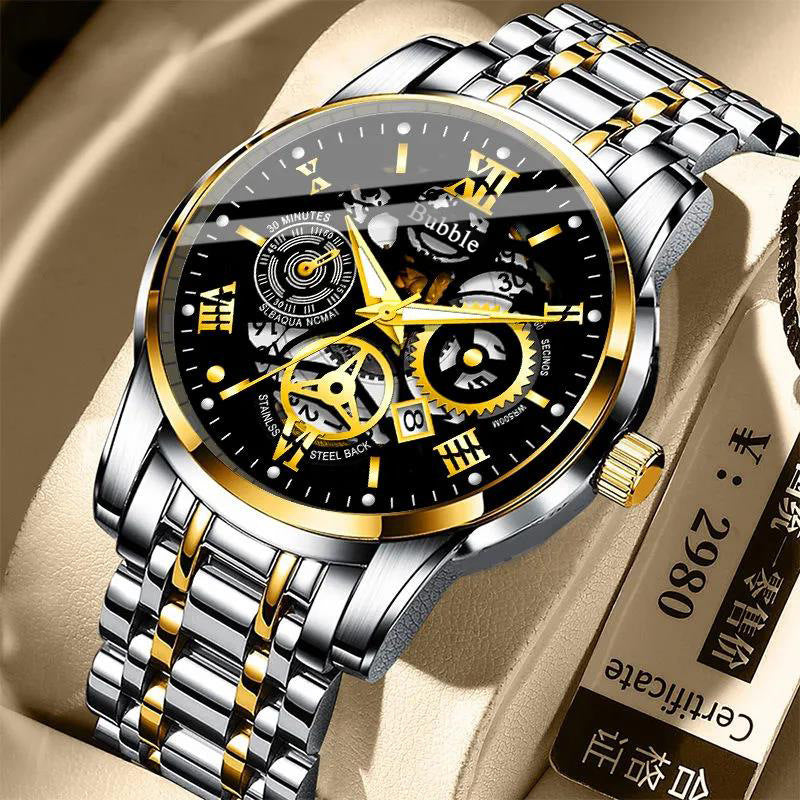 Bubble Brand Men's Premium Light Luxury Hollow Roman Automatic Quartz Watch