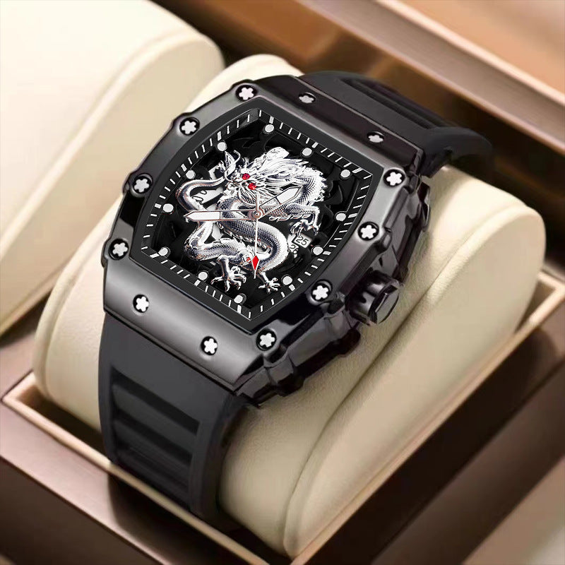 ZIDO Men's Premium "Silver Dragon" Domineering Barrel-Shaped Trend Watch