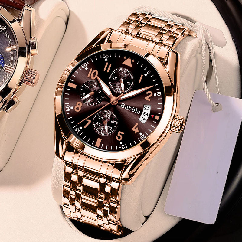 Bubble Brand Men's Premium Light Luxury Large Dial Dual-Calendar Quartz Watch