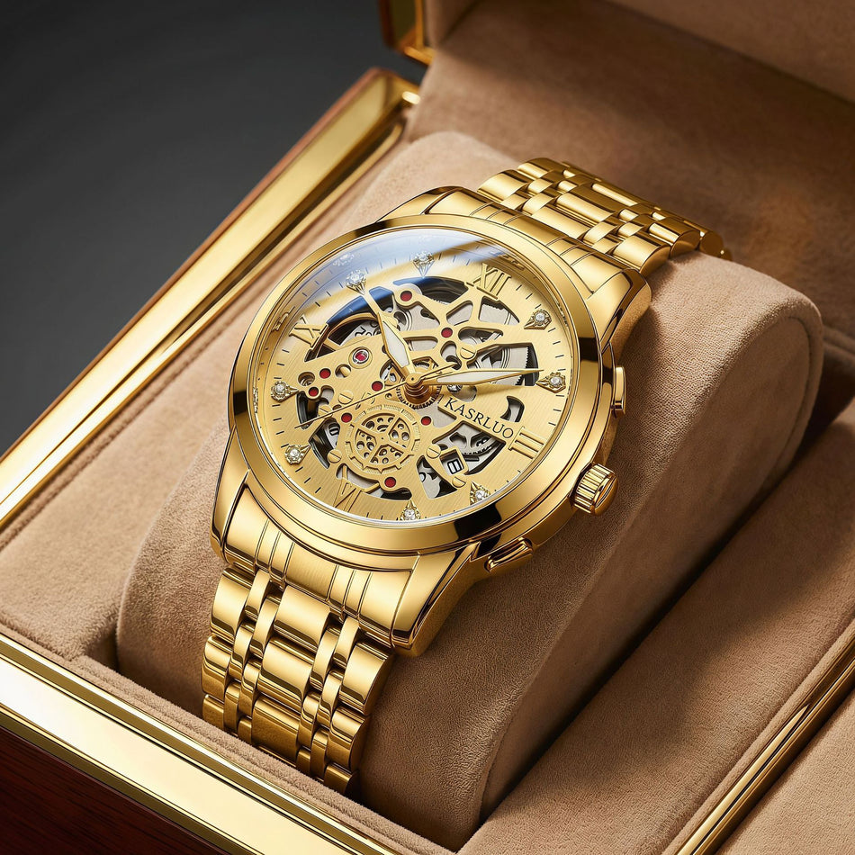 Casaero Men's Premium Retro Hollow Imitation Mechanical Quartz Watch