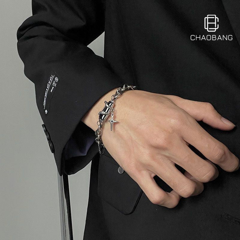 Unisex Premium Titanium Steel Black Diamond Star Winding Bracelet