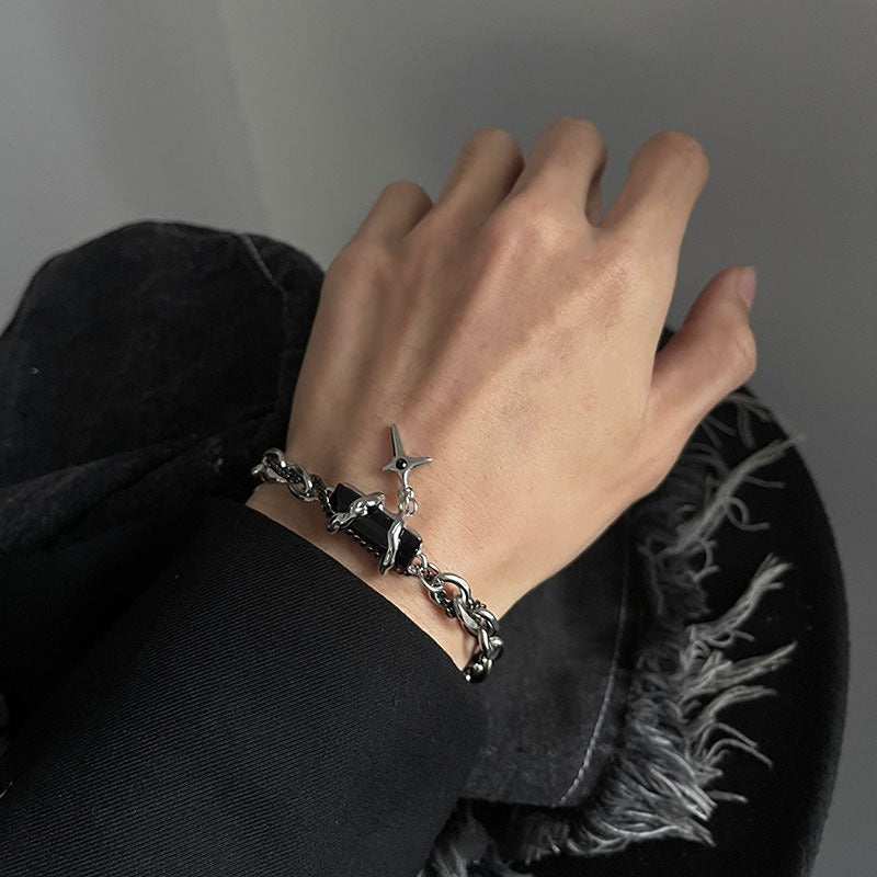 Unisex Premium Titanium Steel Star-Wrapped Black Diamond Bracelet