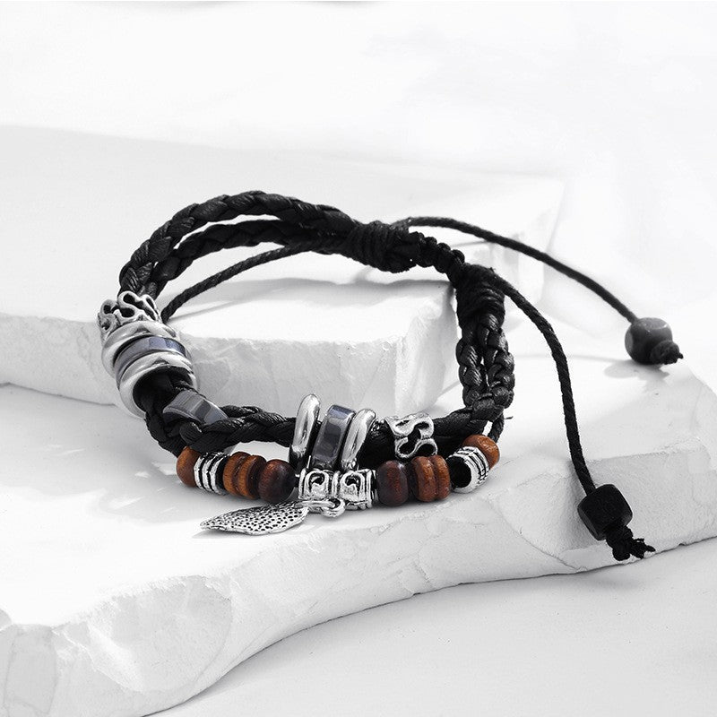 Unisex Premium Multi-Layer Hand-Woven Leather Tree Leaf Retro Bracelet