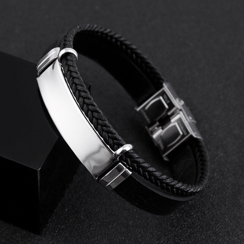 Unisex Premium Cross-Border European & American Retro Titanium Steel Woven Leather Bracelet