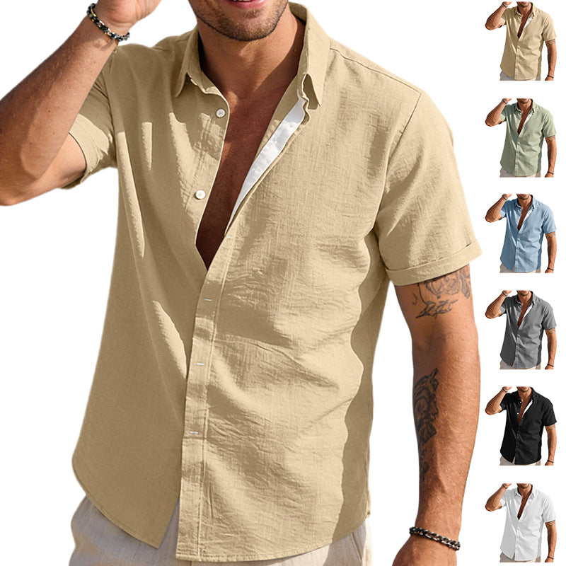 Bamboo Hemp Lapel Button Short Sleeve Shirt Men Casual Slim Fit