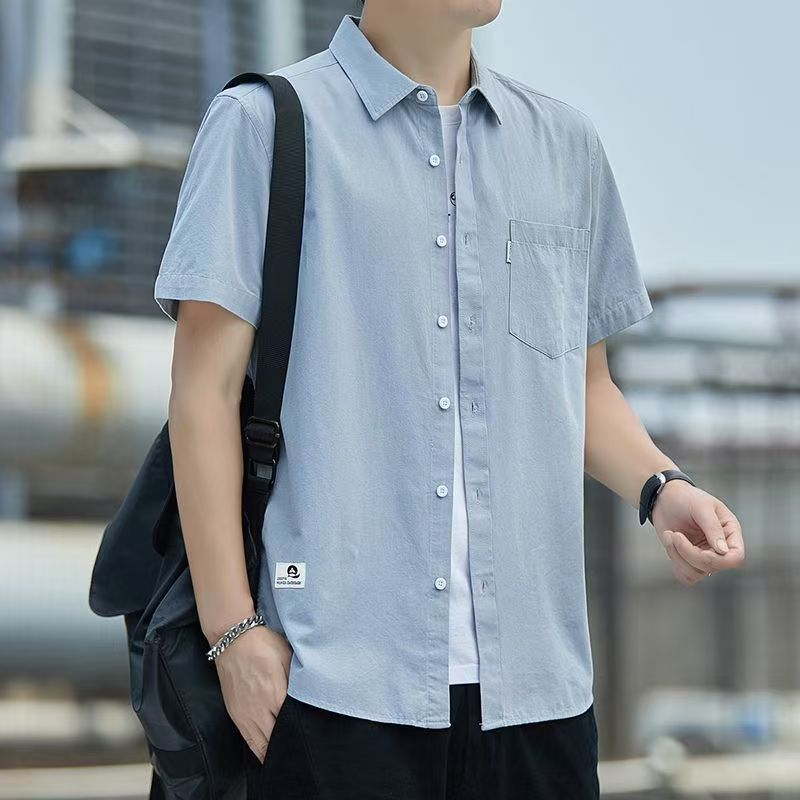 Pure Cotton Short Sleeve Workwear Shirt Men Loose Casual Summer Top