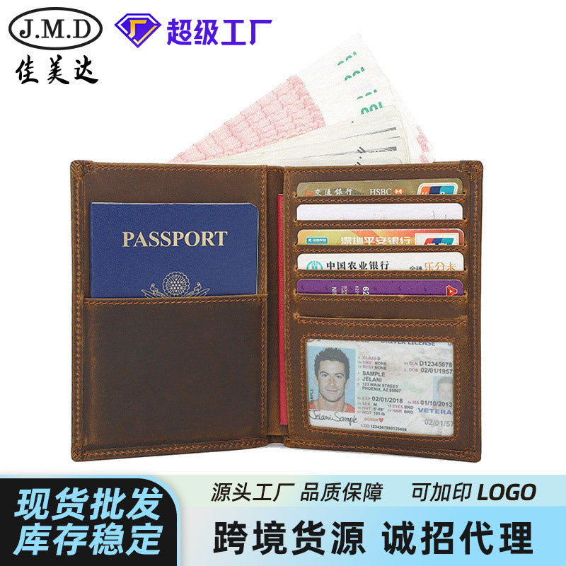 Vintage Crazy Horse Leather Men's Multi-Card Passbook Wallet Bag