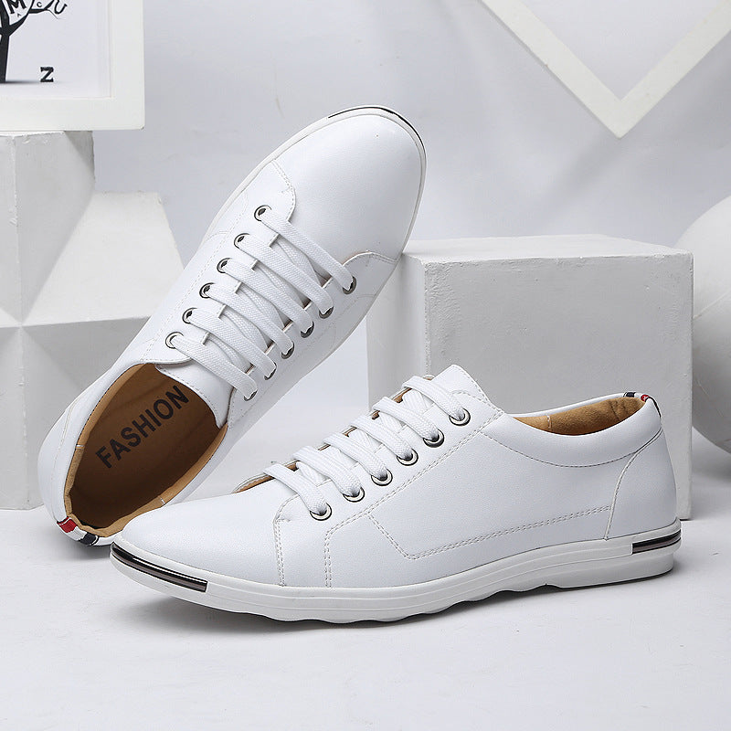 White Leather Sneakers for Men Large Size Casual Flat Sole Shoes