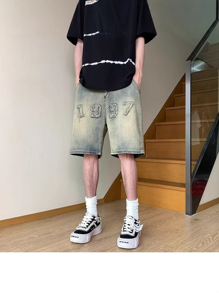 American Style Loose Fit Denim Shorts for Men, Summer Casual